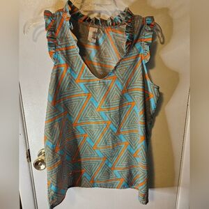 Francesca’s Caged Bird Women's Size Small Teal & Orange Sleeveless Top EUC